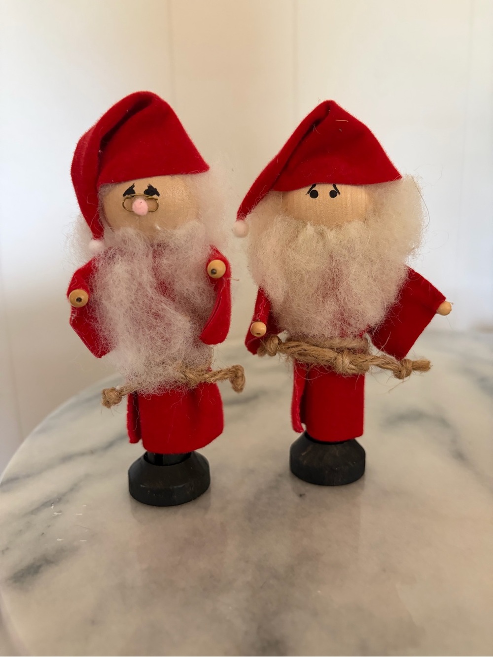 Vintage Swedish Tomte‎ Santa Wood Figurines Scandinavian Pair Gnome Decorations